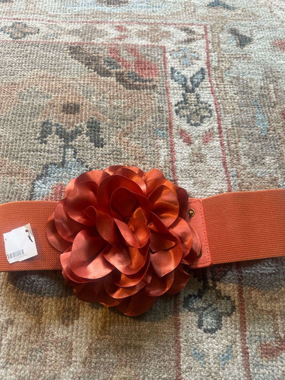 Honey Women's Orange Floral Stretch Belt with Decorative Flower